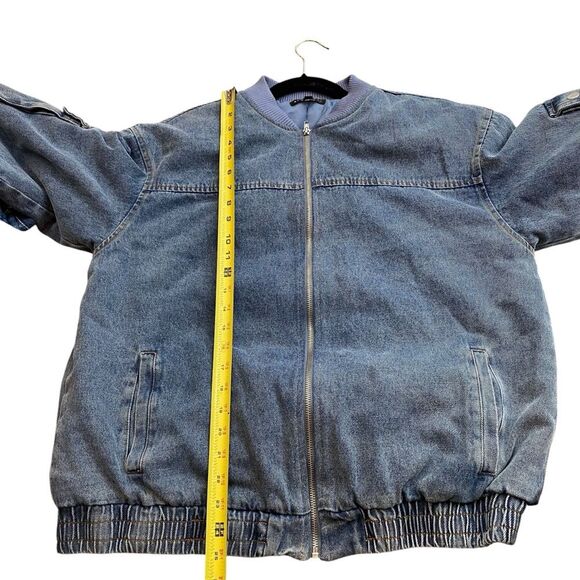Blue Blush Women’s M Oversized Denim Bomber Jacket Blue Insulated Chore Barn - Picture 15 of 16